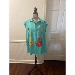 NWT Peach Love Emerald Sequin‎ Guitar Button Down Dress Size S